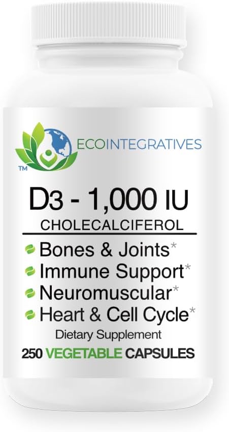 D3- 1000 IE 25 mcg (Cholecalciferol) Hypoallergen Support for Muscles, Bones & Tænder, Bryst, Prostata, Cardiovaskulær, Colon & Immunforsvar (250 Veggie Capsules)