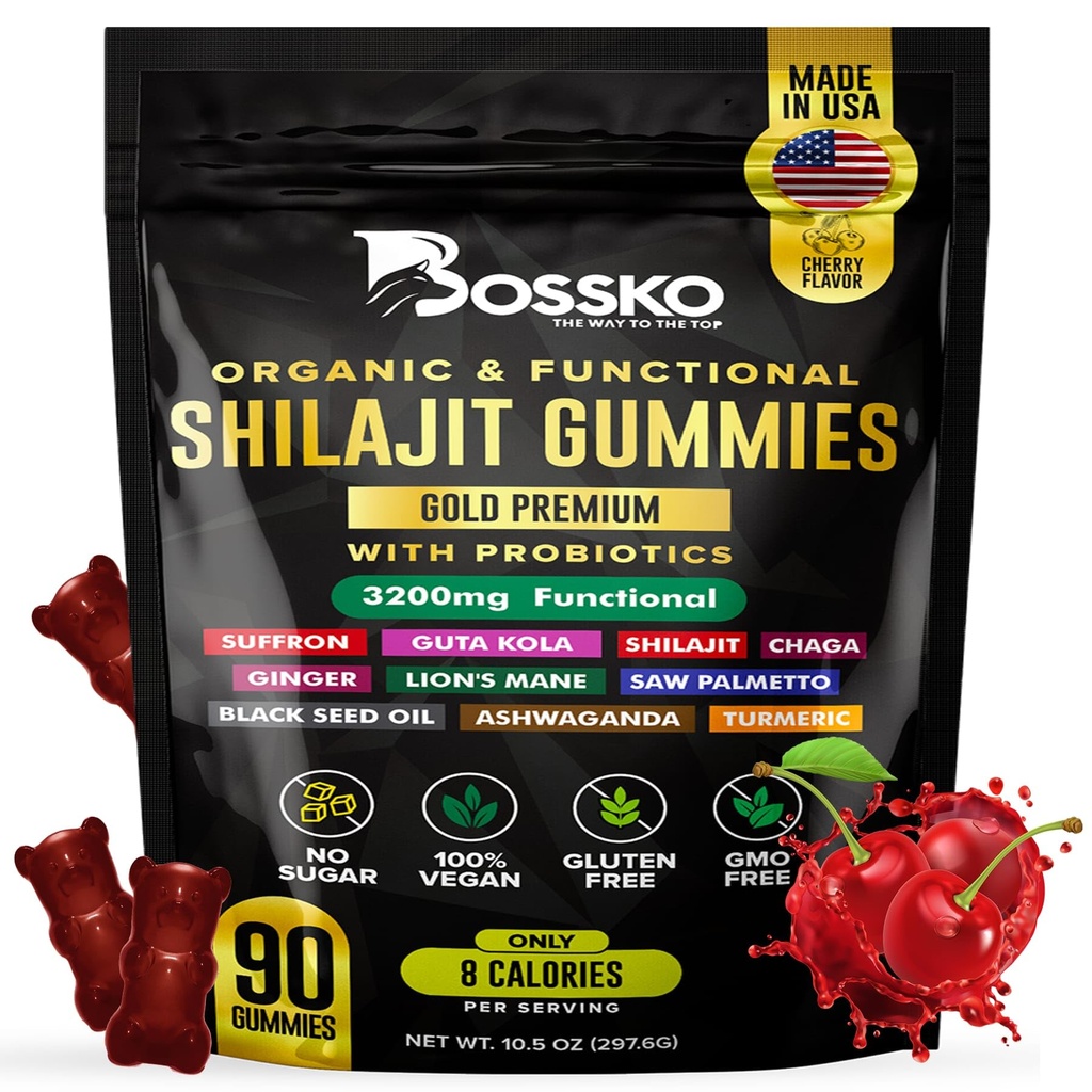 3200 MG Pure Himalayan Shilajit Gummies Organic for Men & Women with Probiotics & Magnesium Ashwagnadha Chaga Turmeric Fulvic Acid 105 + Trace Minerals I Vegan Non- GMO I Lab Testet I 90 Greve
