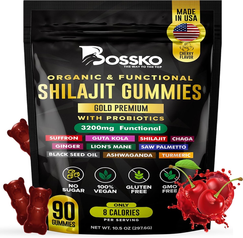 3200 MG Pure Himalayan Shilajit Gummies Organic for Men & Women with Probiotics & Magnesium Ashwagnadha Chaga Turmeric Fulvic Acid 105 + Trace Minerals I Vegan Non- GMO I Lab Testet I 90 Greve