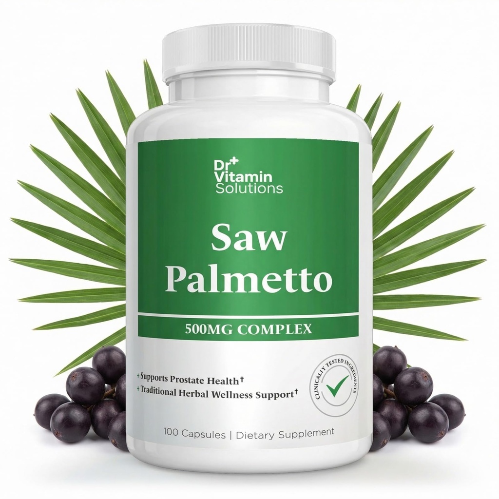 Dr Vitamin Saw Palmetto 500 mg Complex, 45% Extract, 100 Capsules, Non-GMO Herbal Supplement for Men's Wellness Support