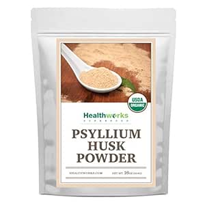 Healthworks Psyllium Husk Powder Organic -16 Oz / 1 Lb - Raw - Certified Organic - Finely Ground Powder fra Indien - Keto, Vegan & Non- GMO - Fiber Support