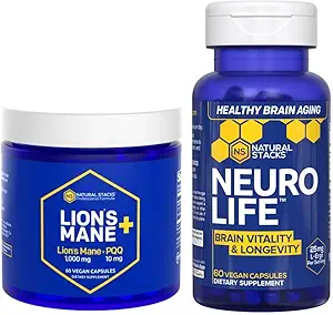 NATURLIGE STAKKER Lions Mane + Mushroom + NeuroLife Supplement Bundle - understøtter hukommelse, vitalitet og lang levetid - 120 Total kapsler