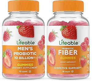 Livbare Mænds Probiotiske 10 Millioner + Prebiotic Fiber 5g, Gummies Bundle - Great Tasting, Vitamin Supplement, Gluten fri, GMO fri, Chewable Gummy