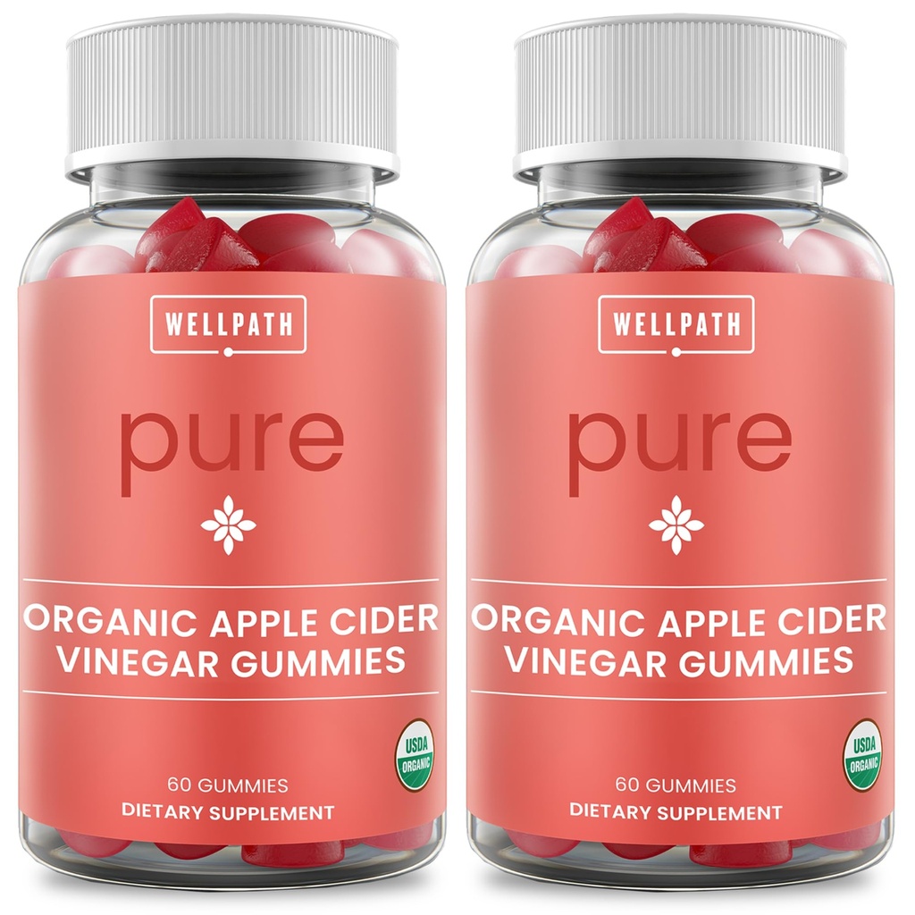 WellPath Pure ACV Gummies (2 Pack) - Apple Cider Vincipes med mor - USDA Organic Gummy med ingefær til Gut Health