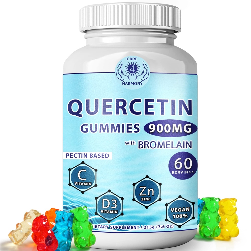 Quercetin Gummies - Quercetin med bromelain vitamin C + Zink vitamin D3 - Chewable Quercetin 900mg kosttilskud - Quercetin til børn og voksne (1)