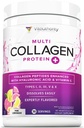 Multi collagen peptider pulver til kvinder - hydrolyseret farvet collagen pulver til kvinder med type I II III V & X C-vitamin & hyaluronsyre til hår hud og negle (Pink Lemonade) - 30 Servering