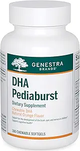 Genestra Brands DHA Peebulurst against 124; Chewable DHA Supplement 124; 180 Chewable Softgels against 124; Natural Orange Flavor
