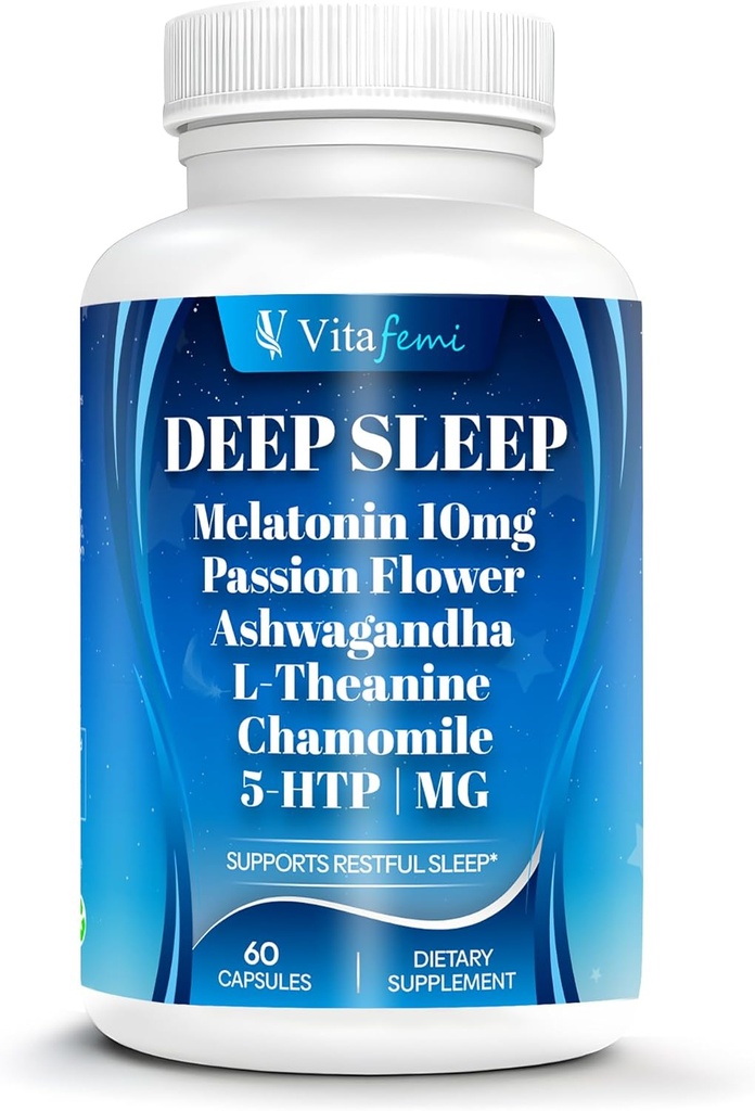 18- in-1 Melatonin10 mg, Natural Deep Sleep Supplement for voksne, Non- Habit Forming, Ashwagandha, L- Theanin, Magnesium, Kamille, 5- HTP, Non- GMO