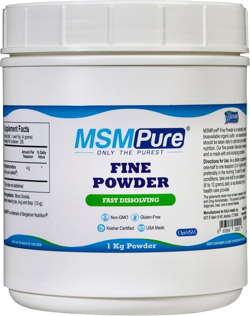 KALA SUNDHED MSMPure Hurtig opløsning Fine MSM Powder krystaller - US- Made MSM til fælles sundhed, hududseende, og hår & negle støtte - 2,2 LB, Organic Svovl