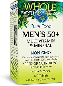 Natural Factors Whole Earth & Sea Men's 50+ Multivitamin & Mineral - Daily Nutritional Support Multivitamin - Supports Brain Health & Immune System Function - Vegan - 120 Tablets (60 Servings)