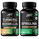 Turmeric Boswellia Extract Supplement 2000 mg + Spirulina Powder Capsules 3000 mg - Purest Non-Irradiated Blue Green Algae - Best Raw Vegan Protein - Green Superfood - Natural Multivitamins