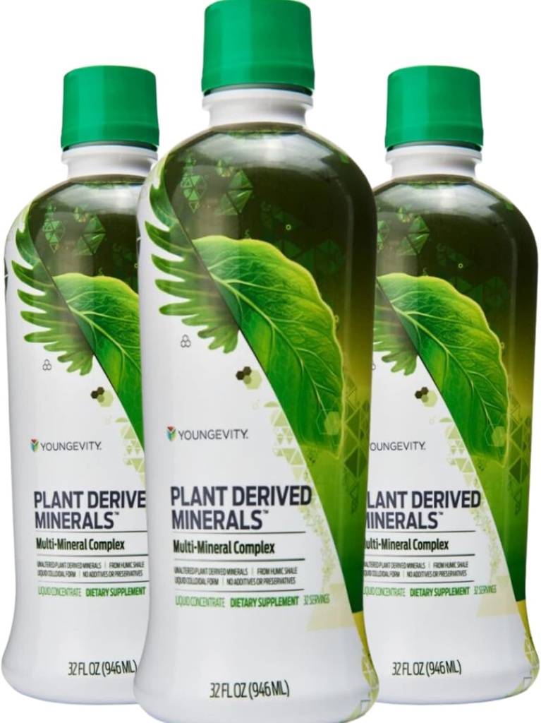 Youngevity Plant Derived Liquid Minerals - 77 + Natural Uændret Trace Minerals - 19000mg Plant Mineral Solids - Colloidal Form Humic Shale - (32 oz Pack of 3)