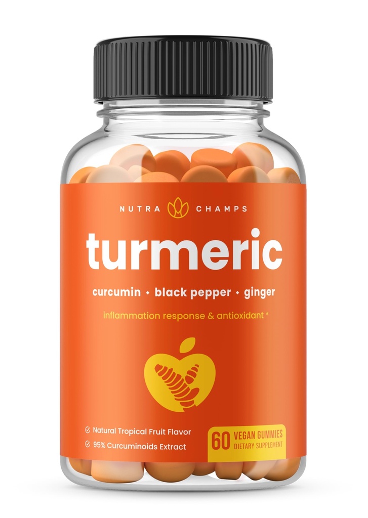 NutraChamps gurkemeje til voksne & børn med Ginger & Black Pepper Extract, 95% Curcuminoids, Vegan Natural Curcumin Fælles Support, Tumerisk Gummy Kosttilskud