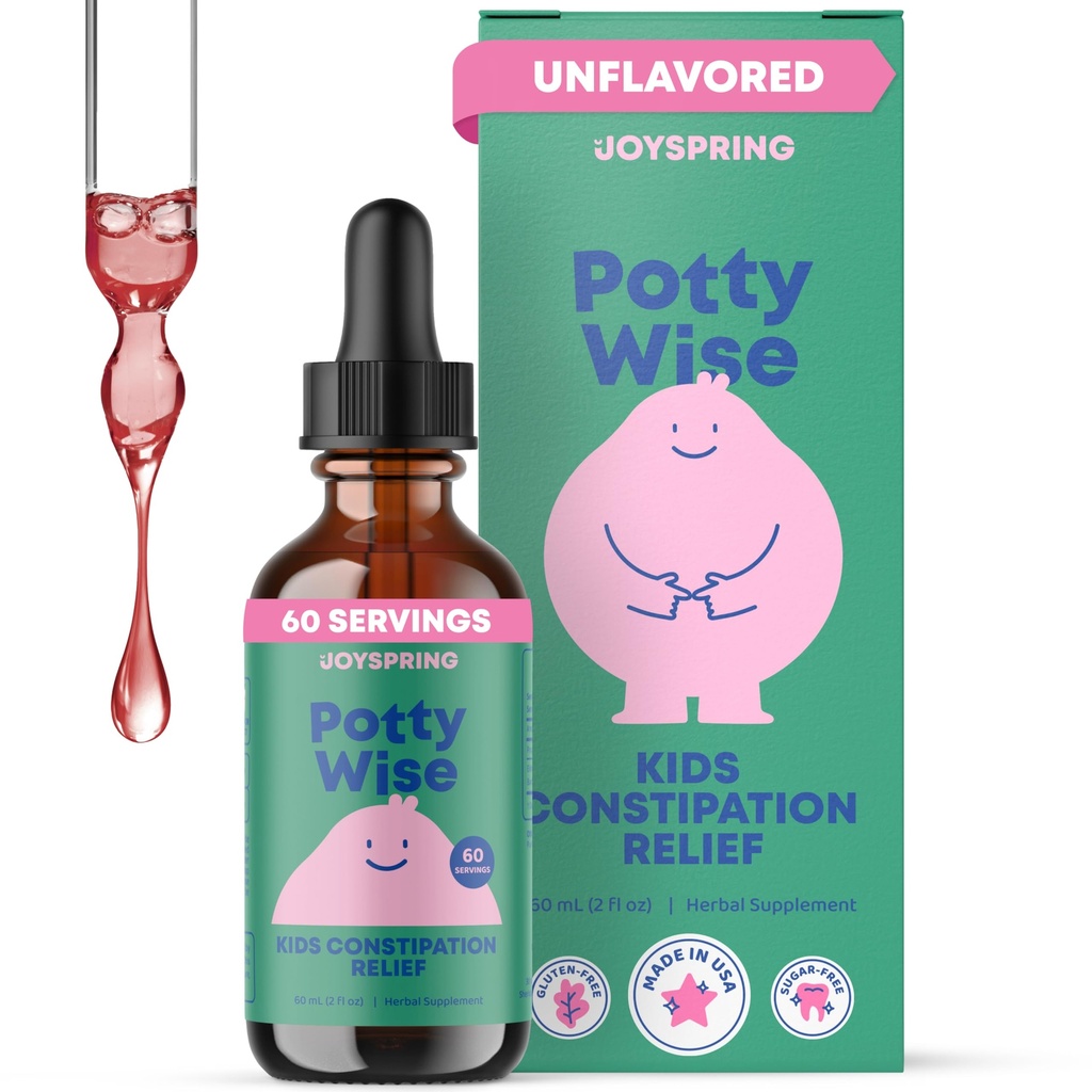 JoySpring Potty Wise - Gentle fordøjelsesstøtte til børn - fremmer sund fordøjelse med Senna & Elderberry - Vegan, Gluten- Free, Sugar- Free (2 fl oz) 60 Tjenester