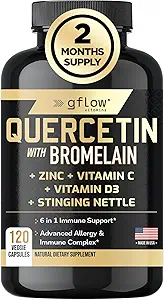 Quercetin med Bromelain, Stinging Nettle Supplement, Zink C-vitamin D-124; Non- GMO, Gluten- fri