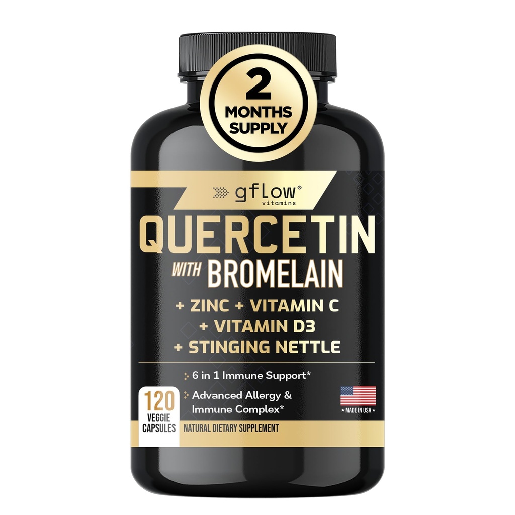 Quercetin med Bromelain, Stinging Nettle Supplement, Zink C-vitamin D-124; Non- GMO, Gluten- fri