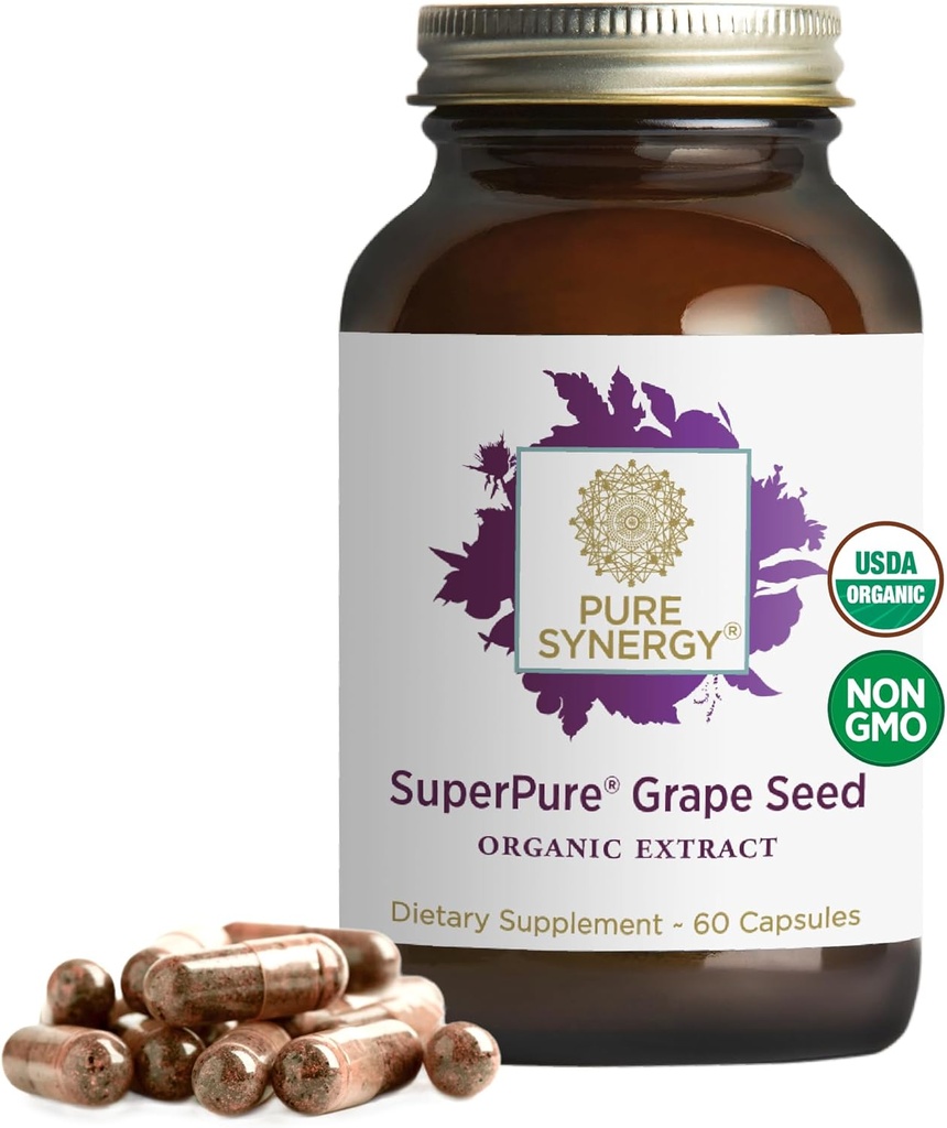 Pure Synergy SuperPure Grape Seed Extract 124; Organic Grape Seed Polyphenoler tillæg med hele frugt- 124; for hjerte sundhed, hud og sund aging Support (60 kapsler)