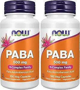 NOW Supplements, PABA (para-Aminobenzoic Acid) 500 mg, B-Complex Family, 100 Capsules (Pack of 2)