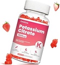 Kalium gummier for voksne kvinder & mænd, Kalium citrat supplement, støtte ben kramper, muskel sundhed & elektrolyte balance, sukker fri, økologisk, Vegan, Jordbær, 60 Cts