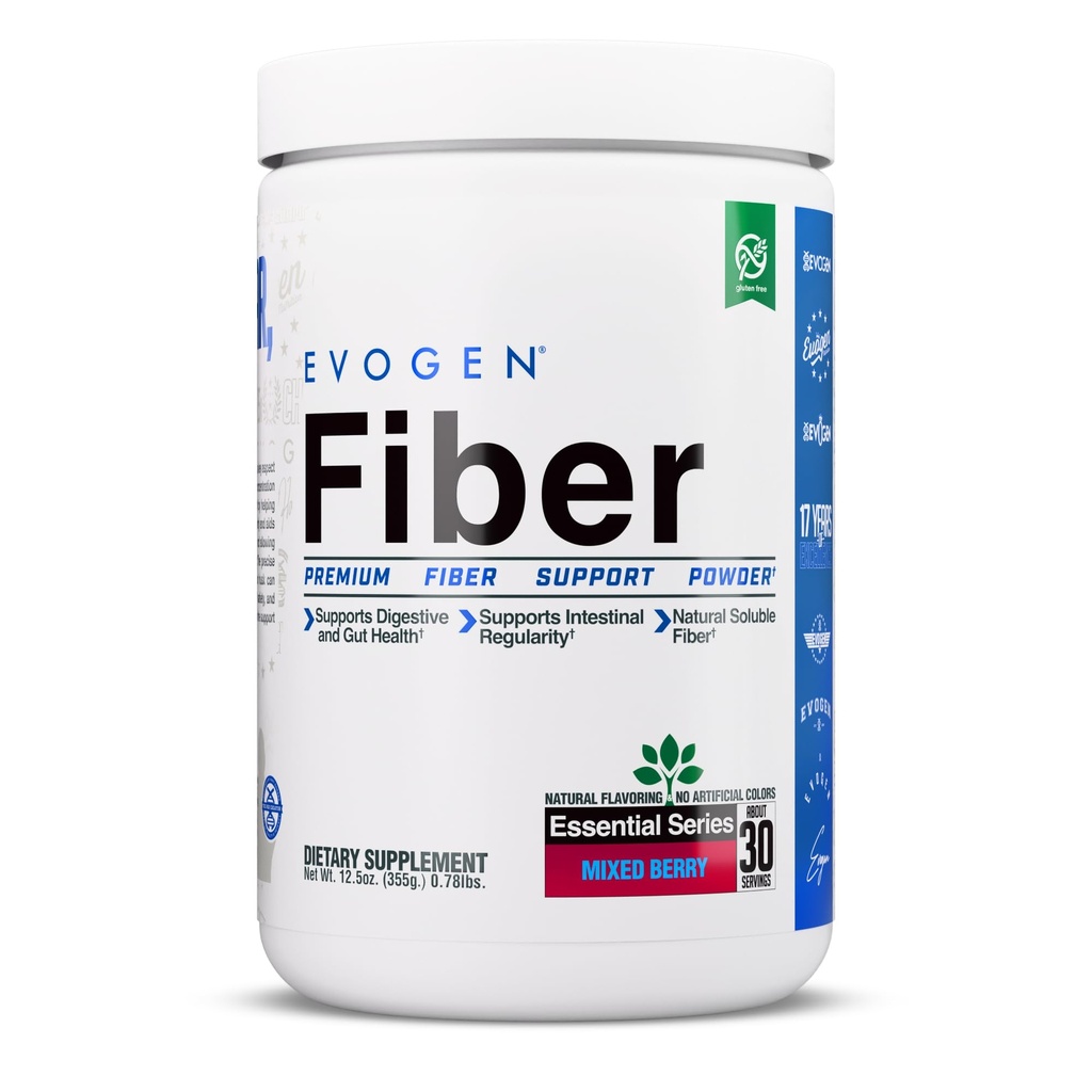 Evogen Fiber - Premium Fiber Powder Supplement | No Bloat, Constipation & Gut Health Support | Natural Mixed Berry | 30 Servings