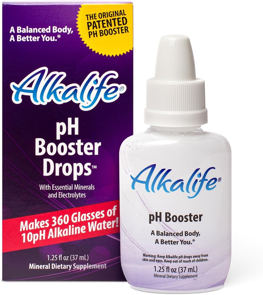 Alkalife pH Booster Dryps 124; Den første Patenterede Alkaline vand Booster til at neutralisere syre & Balance pH for immunforsvar, Peak Performance, Detox, Samlet Wellness - 1.25oz
