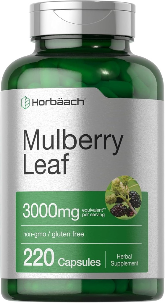 Horbäach Mulberry Leaf Extract Capsules 300 mg 1 4; 220 Greve 1 4; Non- GMO, Gluten Free Herbal Supplement
