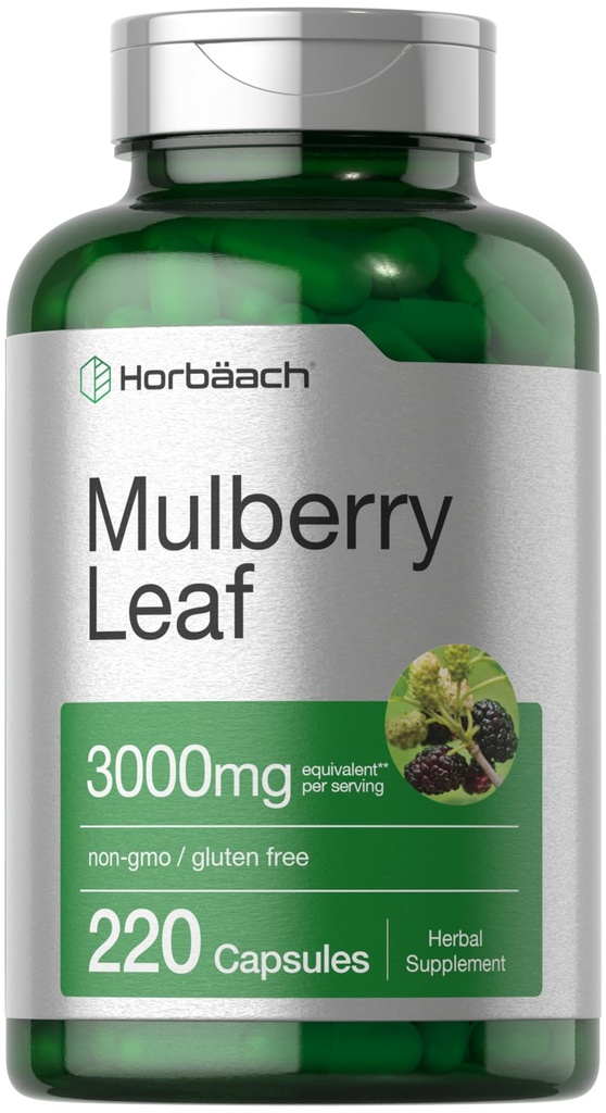 Horbäach Mulberry Leaf Extract Capsules 300 mg 1 4; 220 Greve 1 4; Non- GMO, Gluten Free Herbal Supplement
