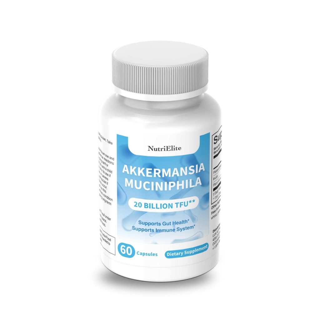 Akkermansia Muciniphila 20 Billion TFU | with Inulin & Plant-Based FOS | Gut Barrier & Digestive Support | Microbiome Balance, Metabolic Support | No Refrigeration Required | 60 Capsules