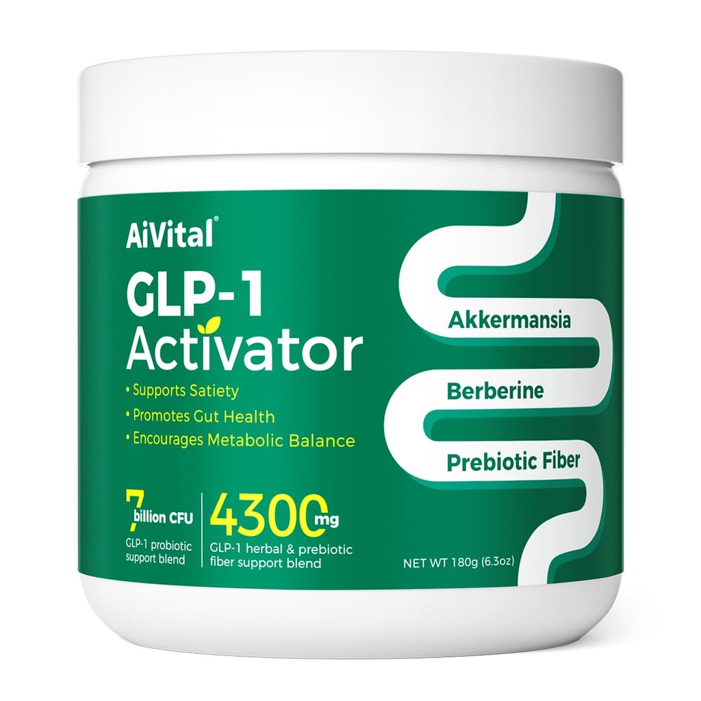 AiVital™ GLP-1 Supplements for Women & Men – Natural GLP1 Powder with Akkermansia Probiotic, Berberine, Inulin & Fiber Blend – Supports Metabolism, Satiety & Gut Health–Pre-Meal Formula, 6.3 oz