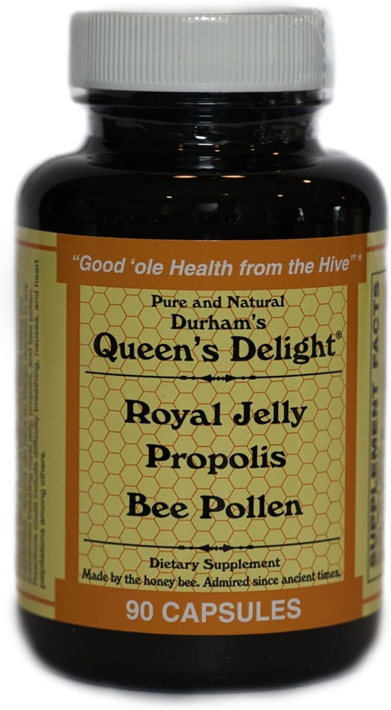 Durham 's Queen' s Delight (Royal Jelly 1000mg, Propolis 600mg, Beepollen 1500mg) i 3 daglige kapsler
