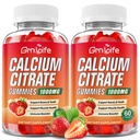 2 Pack Calcium Citrate Gummies, Sugar Free Calcium Citrate 1000mg for Muscle Sund, Absorption Calciumtilskud til voksne & Børn, Jordbær, 120 Tæl