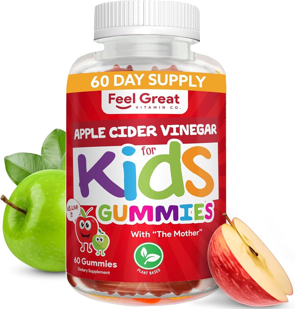 Feel Great Apple Cider Vincious Gummies for Kids Note 124; Rig i fordøjelsesenzymer & naturlige antioxidanter til Gut Health