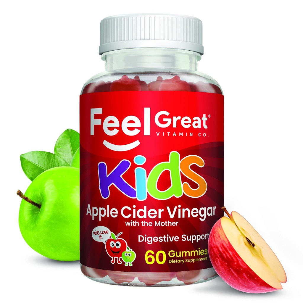 Feel Great Apple Cider Vincious Gummies for Kids Note 124; Rig i fordøjelsesenzymer & naturlige antioxidanter til Gut Health