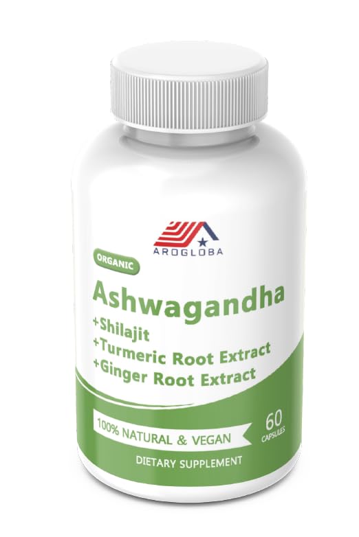 Organic Ashwagandha Capsules with Shilajit, Turmeric & Ginger – 4-in-1 Ayurvedic Herbal Supplement | Adaptogenic Herbs for Natural Energy, Vitality & Daily Wellness