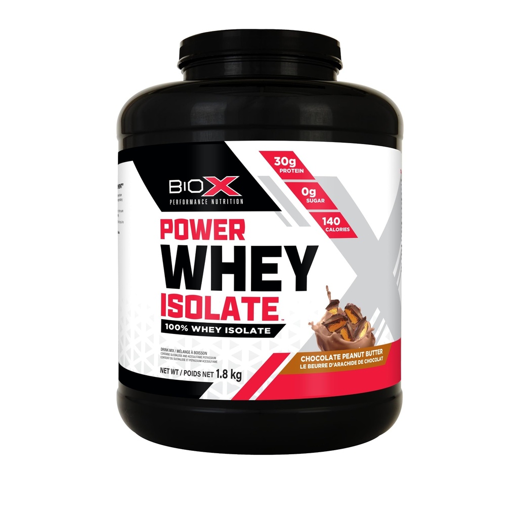 BioX Power Whey Isolate | 100% Ultra-Pure Whey Isolate Protein Powder | 30g Protein, Sugar Free, Low Lactose, & Low Carb Protein Powder | 52 Serving, 4LB (Chocolate Peanut Butter)