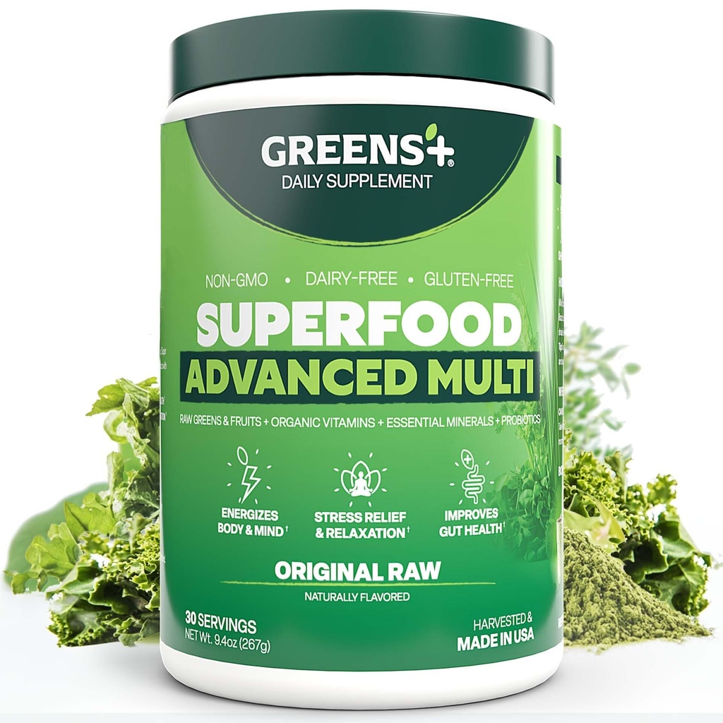 Grønne + Avanceret Multi Raw Superfood Mead124; Essential Blend of Raw Foods, Superfruit and Sea Grøntsager Powder Mead124; Vegan Mead124; Kosttilskud Mead124; Non GMO, Soy Dairy & Gluten- Free Mead124; Størrelse 9.4oz