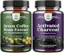 Bundle of Pure Green Coffee Bean Extract for Antioxidant Heart Health Mental Focus og størrelse Reduktion og Rense og Detox Aktiverede Charcoal Kapsler til Bloating Relief og Body Detox Rense