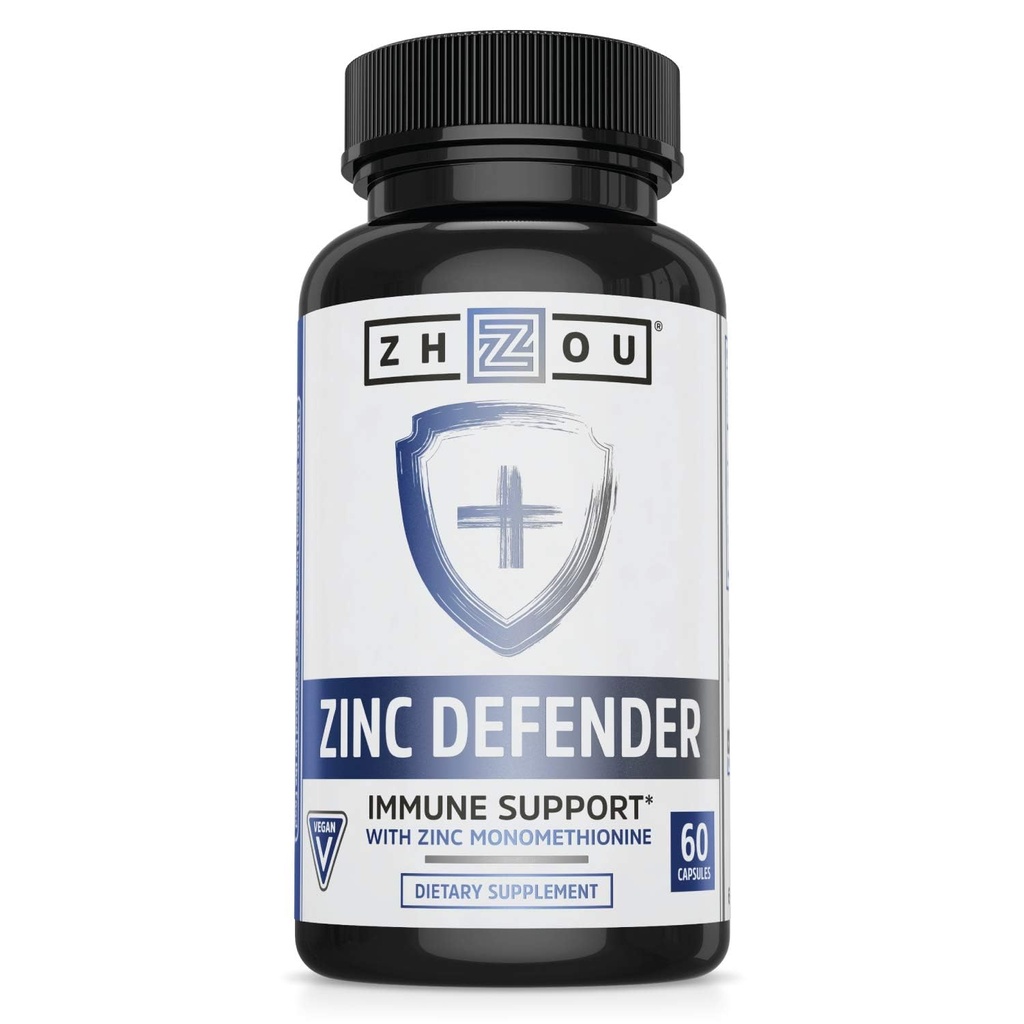Zhou Zink Defender - Zink Kosttilskud til mænd og kvinder, 30mg Per Servering til immunforsvar og mineralstøtte, Pure Vegan Formel - 60 kapsler