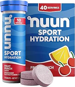 Nuun Sport Electrolyte Tablets med Magnesium, Calcium, Kalium, Chlorid & Natrium, Gluten Free & Vegan, Fruit Punch, 4 Pack (40 Servere i alt)