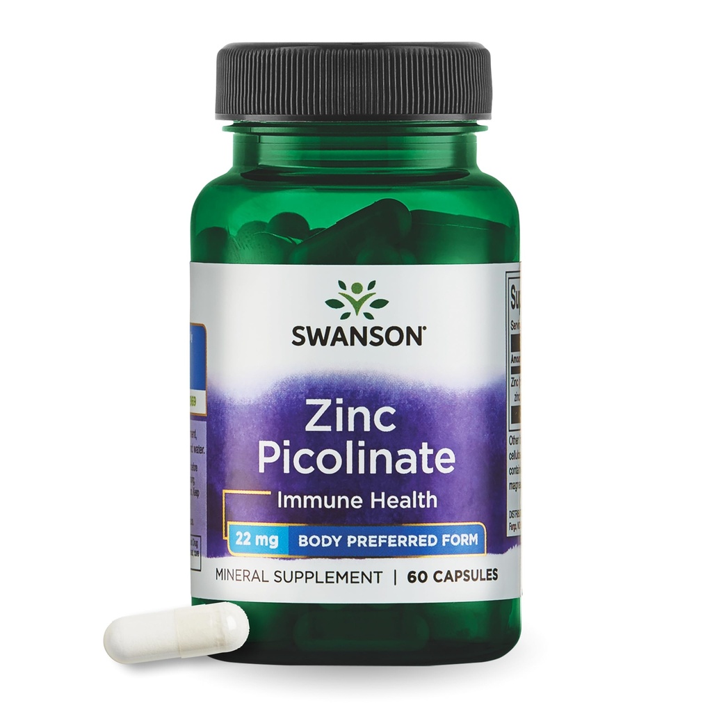Swanson Zink picolinat - Mineral supplement Fremme Prostata sundhed, Vision sundhed, & immunforsvar - Body Foretrukne form af chelated zink - (60 kapsler, 22mg hver)