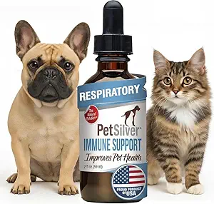 PetSilver Immunsupport - fremmer luftvejssundhed i katte & hunde, Sinus & Kennel Hough Treatment, Natural Antibiotic, Allergy Relief, Chelated Silver Formel, Easy- to- Use Dropper, USA - 2 fl oz