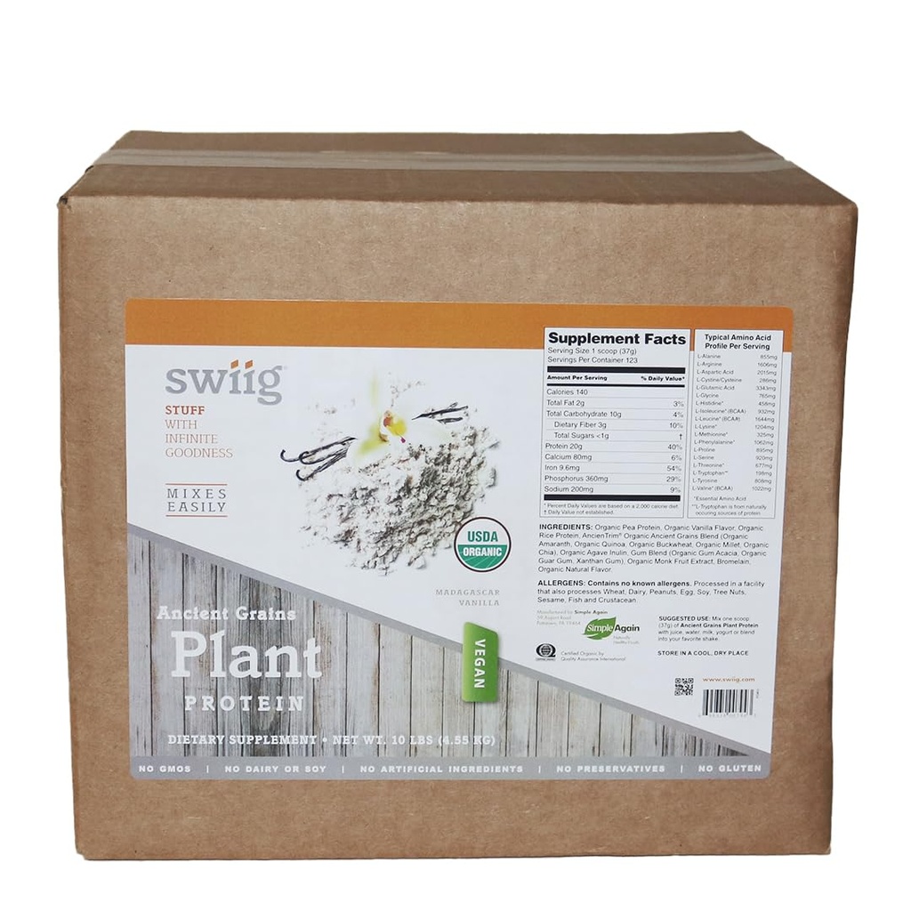 swiig Madagascar Vanilla Ancient Grains Plant Protein - 10lb