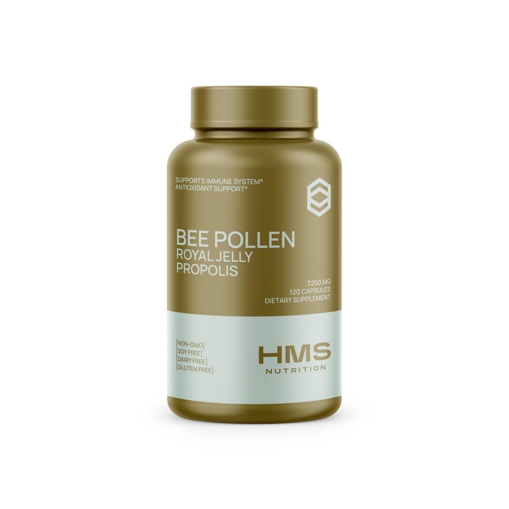 Premium Bee Pollen Dagligt Kosttilskud - Inkluderer Propolis & Royal Jelly - 3250mg Non- GMO, 120 Vegetariske kapsler - 30 dages forsyning