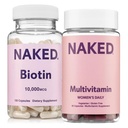 NAKED Biotin + Women’s Multi Bundle – Daily Multivitamin (60 Caps) & Biotin 10,000mcg (120 Caps) for Hair, Skin, Nails, Energy & Immune Support