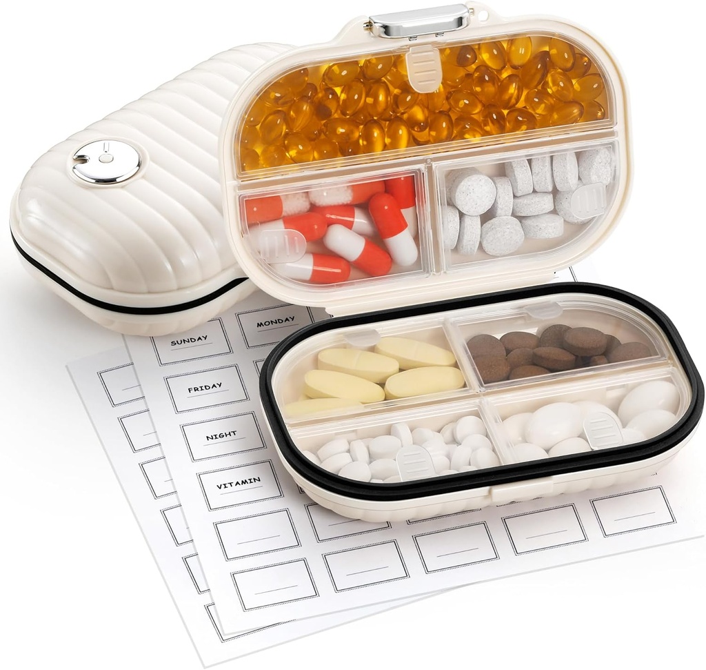 Zannaki Pill sag Portable Small Weekly Travel Pill Organizer, Cute Fugt Bevis Pill Box Holder for Pocket Purse Bag, Daily Mini Pocket Pharmacy Medicine Container for Vitamin, Fish Oil, tillæg