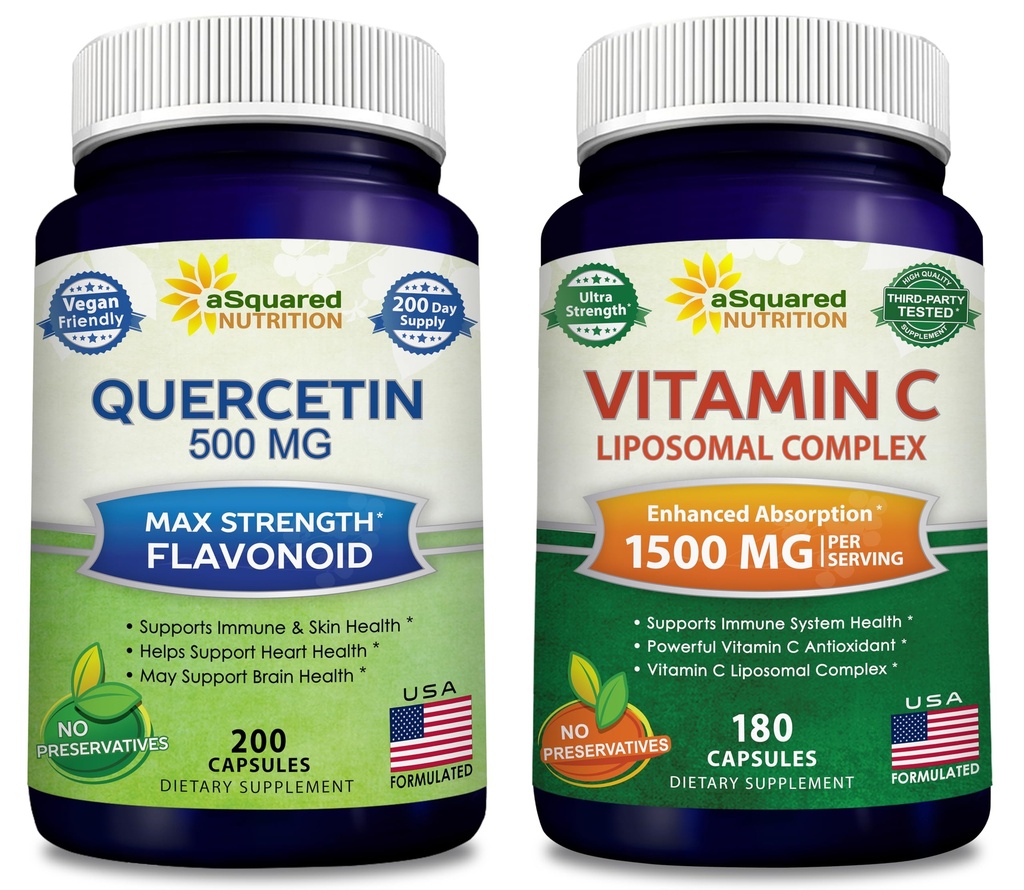aSquared Nutrition Bundle for Quercetin 500mg & C-vitamin Liposomal Complex 1500mg - immunforsvar