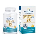 Nordiske Naturals Ultimate Omega 2X med vitamin D3, Lemon Flavor - 60 Soft Gels - 2150 mg Omega-3 + 1000 IE D3 - EPA & DHA - hjerne, hjerte, og immunforsvar - 30 Servere