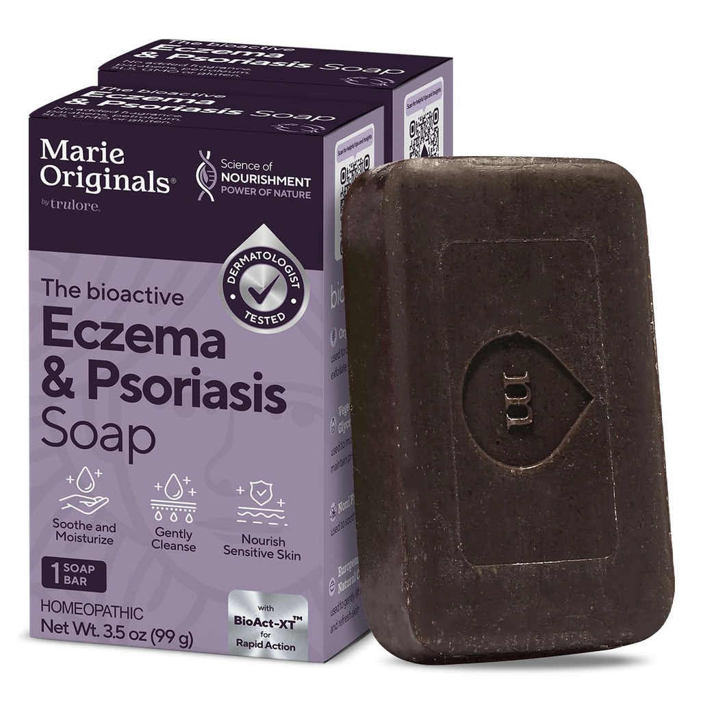 Marie Originals Eczema Face Soap Body Wash Bar - All Natural Psoriasis, Dermatitis Treatment for Dry Itchy Flaky Skin Relief - Gentle afgiftning, Healing, Anti- Itch, Cleansing Skincare (Pack of 2)