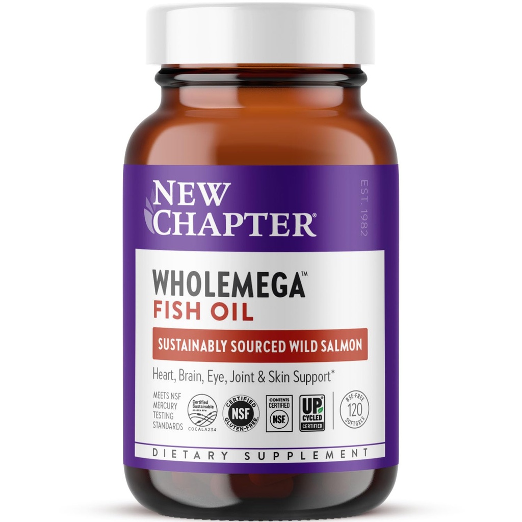 Nyt kapitel Wholemega Fish Oil Supplement - 2000mg per Servering, Klinisk Proven Wild Alaska Salmon Oil med Omega-3 + Vitamin D3 + Astaxanthin, 120 Softgel