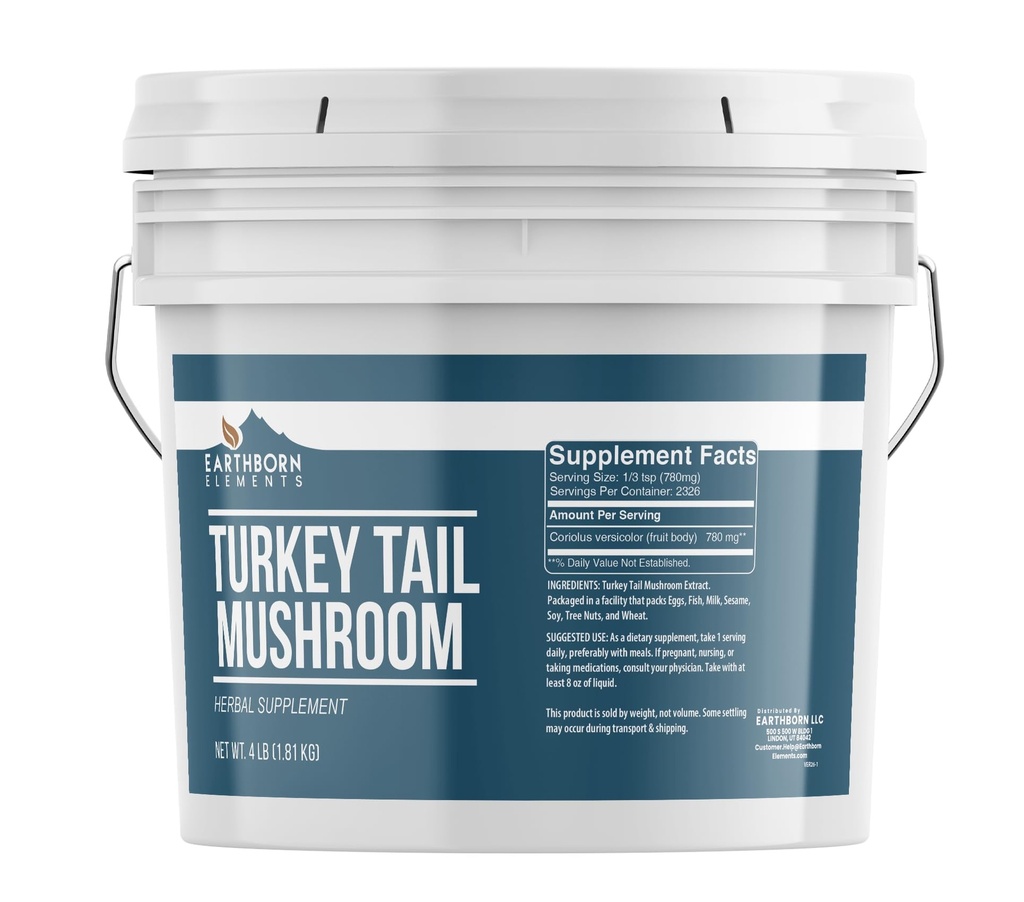 Earthborn Elements Turkey Tail Mushroom 1 Gallon Bucket, Pure & Undiluted, Ground Mushroom Powder